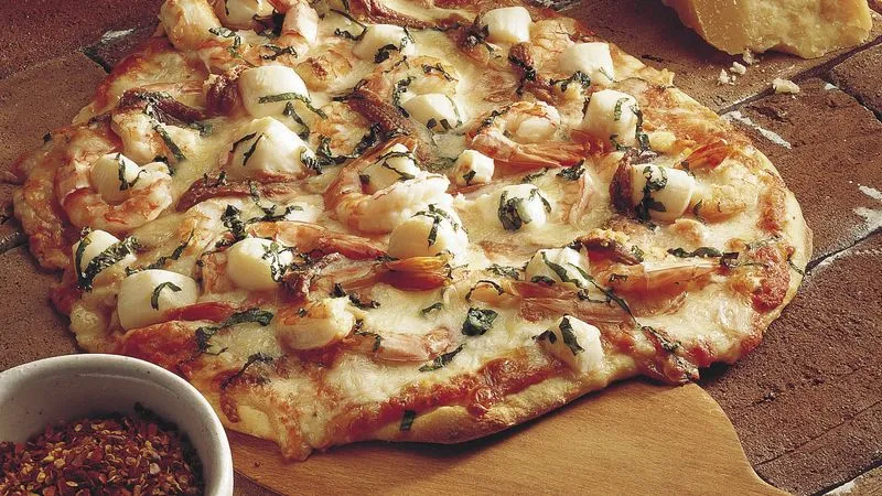 Delicious seafood pizza at Columbus Pizza & Donair in Edmonton, AB